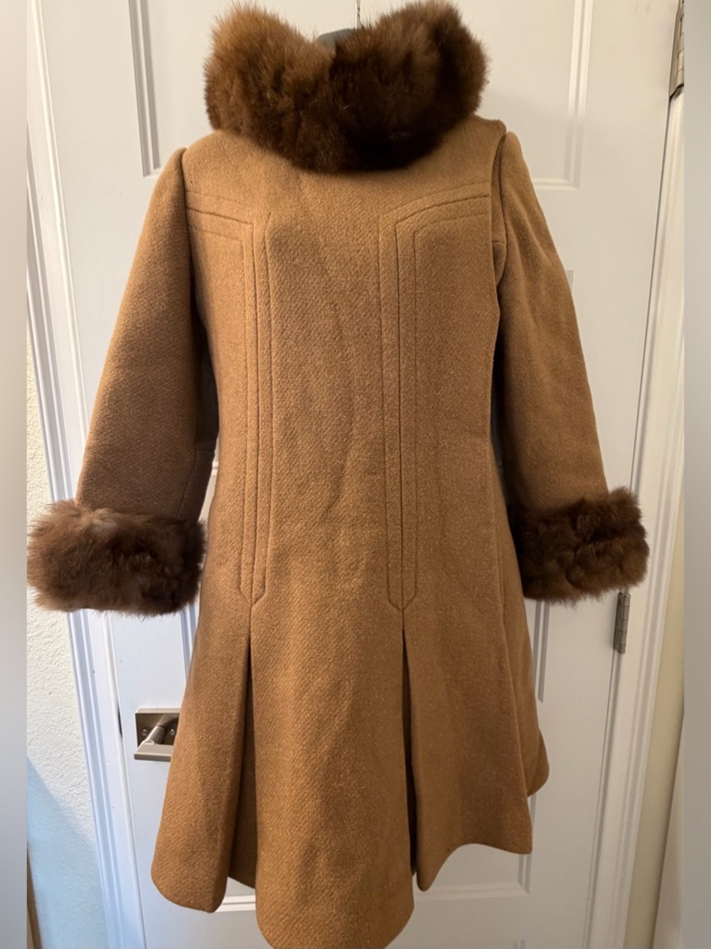 Vintage Late 60’s Camel Wool Coat w/ Genuine Fur Collar & Cuffs
